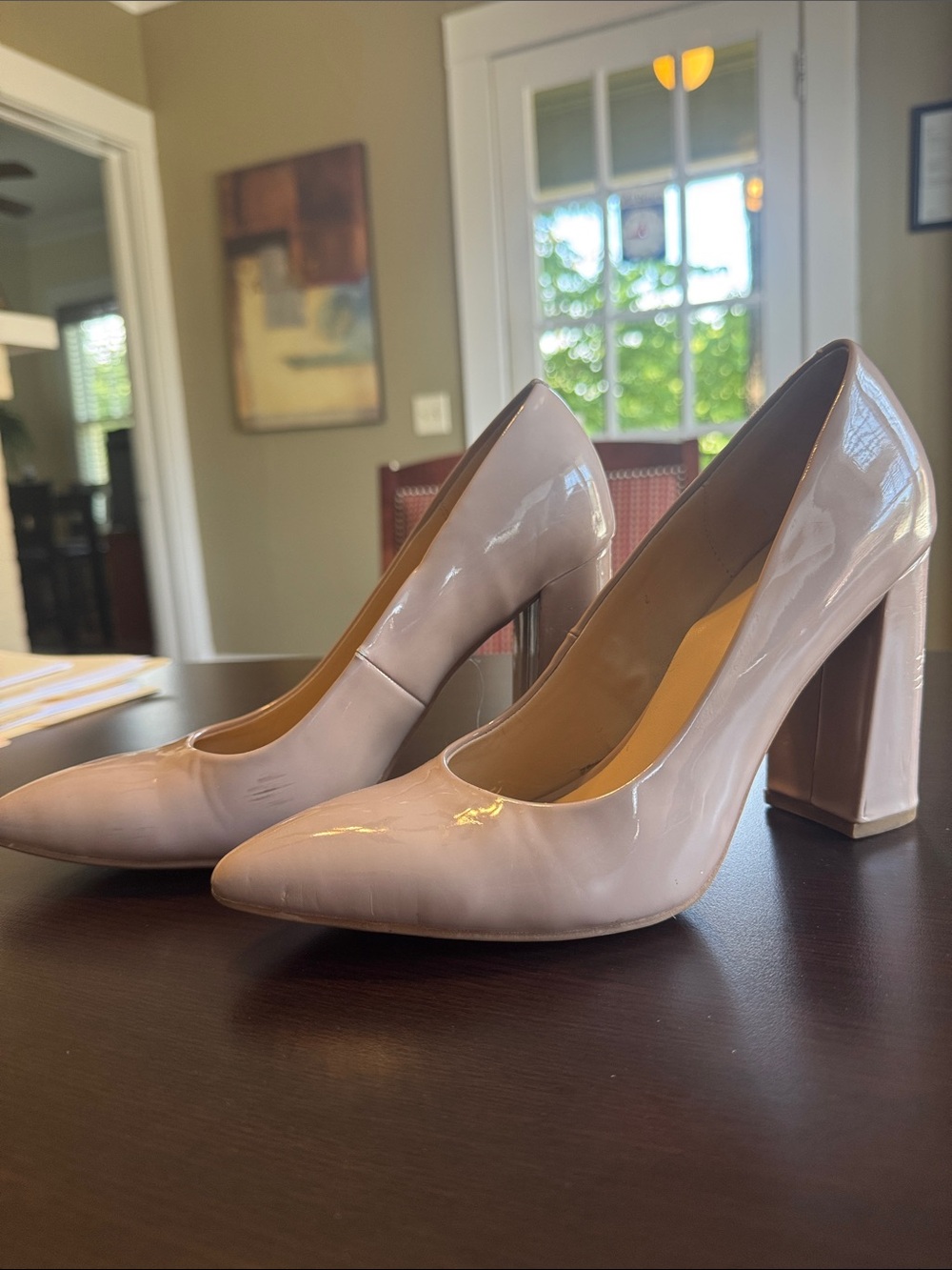 crown & ivy Blush Patent Pointed-Toe Block Heel Pumps